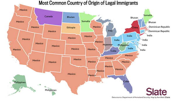 Most Common of Origin of Legal Immigrants (2012) - Slate