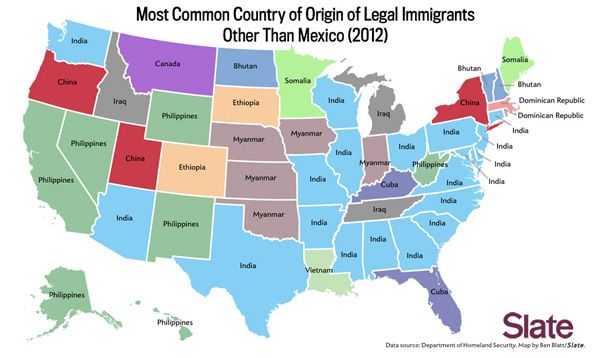 Most Common of Origin of Legal Immigrants Other Than Mexico